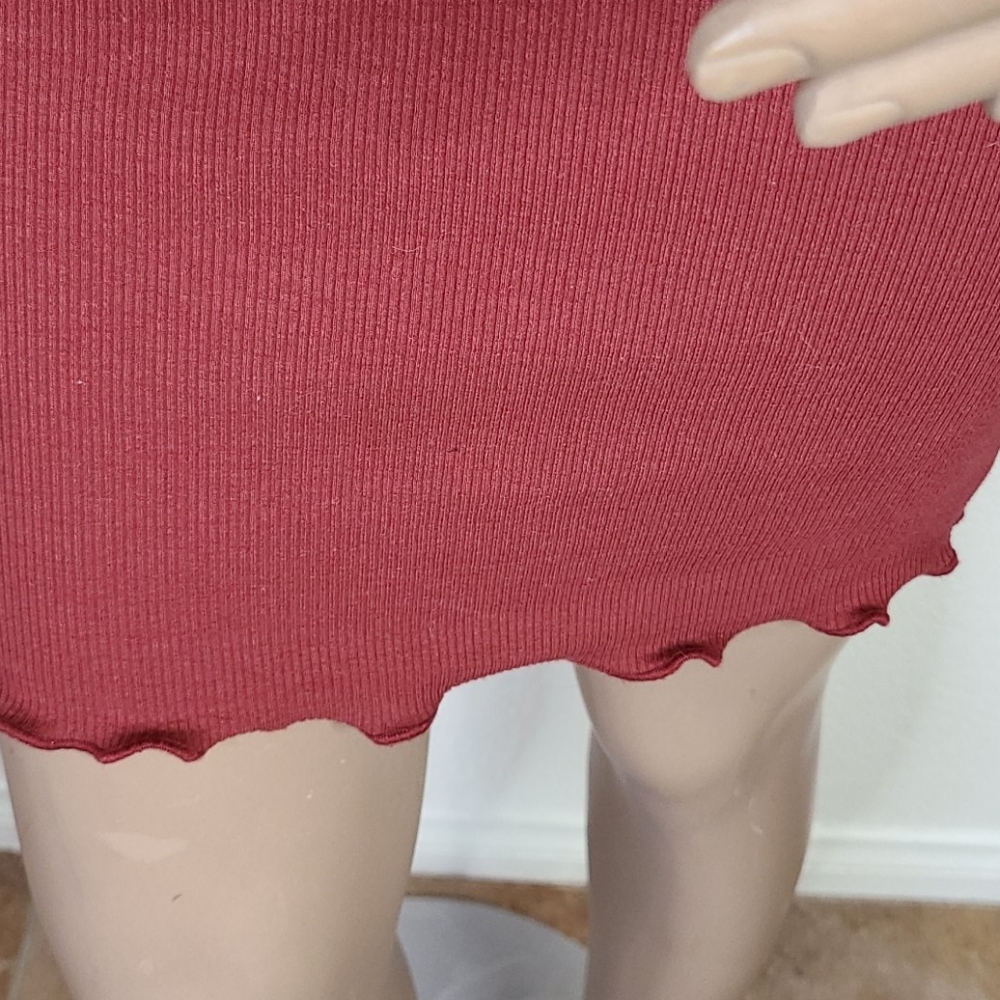 T-shirt Dress Size Small Bodycon Long Sleeve Rust Red Ribbed Cotton Blend EUC - Picture 3 of 6